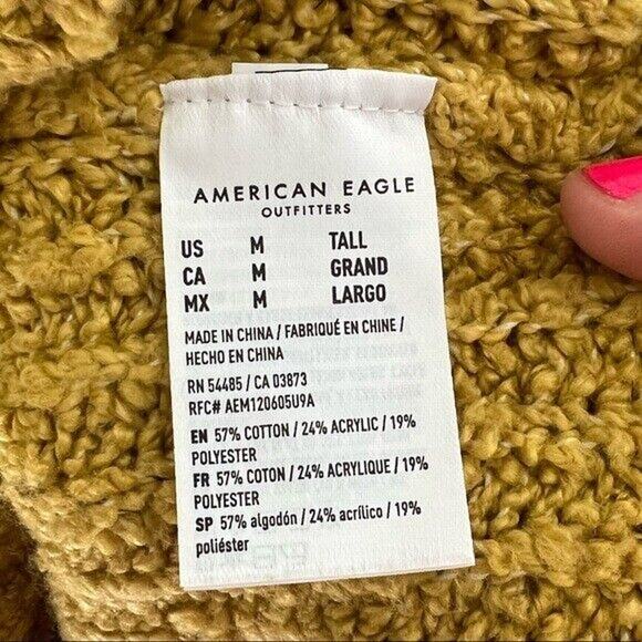 American Eagle yellow v-neck balloon sleeve knit sweater mini dress M Tall - Picture 10 of 11